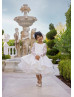 Sheer Long Sleeves Ivory Lace Satin Twinkle Flower Girl Dress